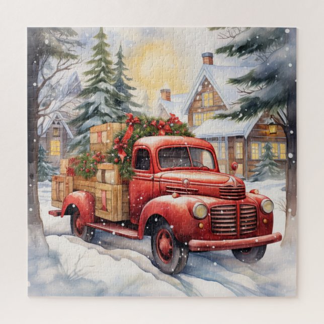 Red Vintag Truck Weihnachtsschnee Winter (Vertikal)