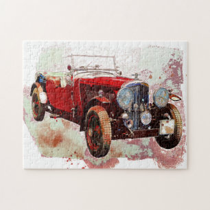 Red Vintage Car Illustration Zeichnend Jigsaw Puzz