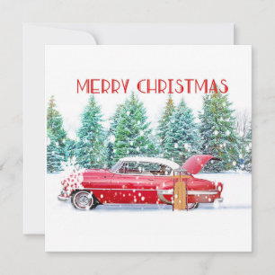 Red Vintage Car in Snow Karte
