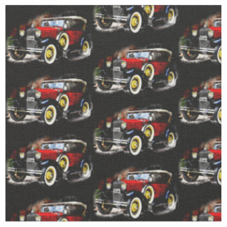 Red Vintage Car on Black  Stoff