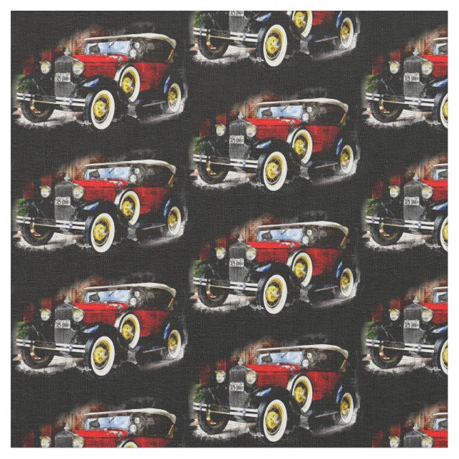 Red Vintage Car on Black  Stoff (Nahaufnahme)