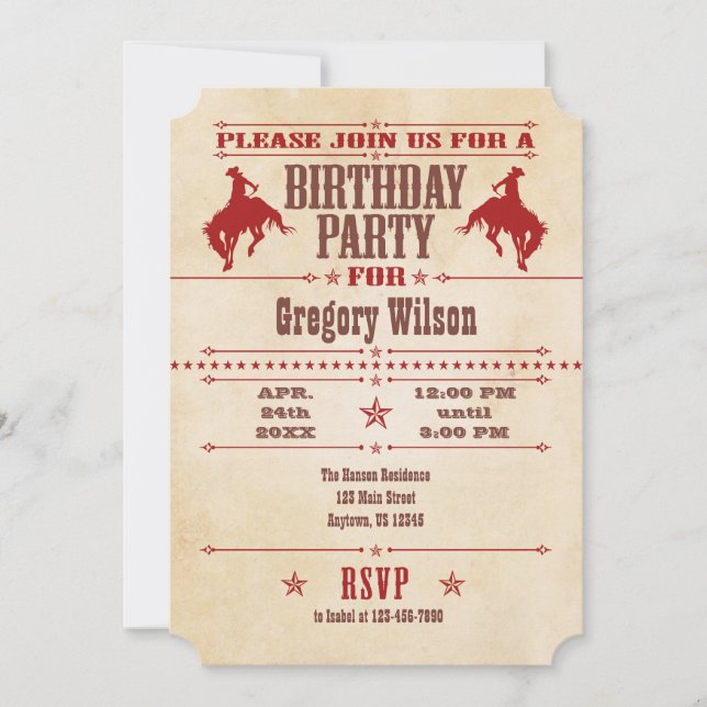 Red Vintage Cowboy Invitation d'anniversaire (Devant)
