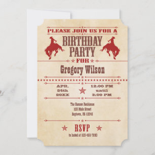 Red Vintage Cowboy Invitation d'anniversaire