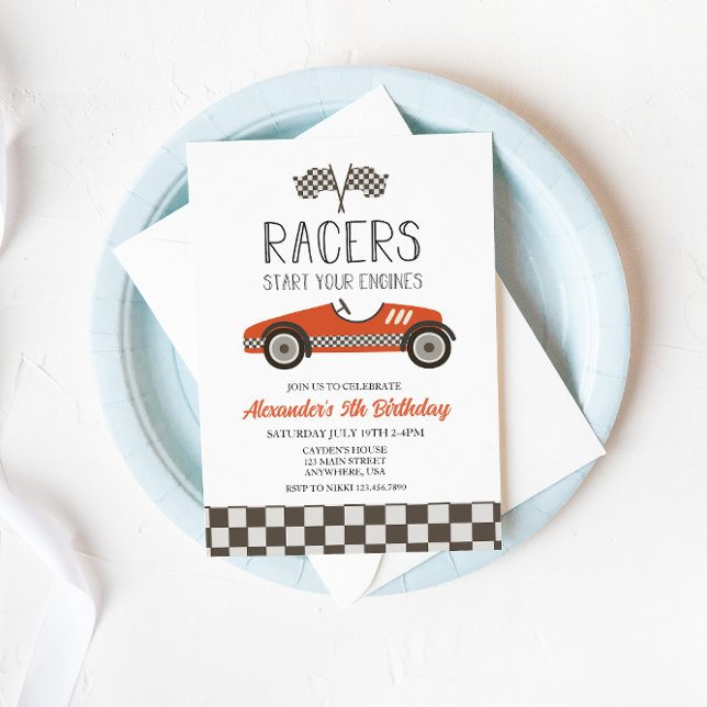 Red Vintage Race Car Invitation Anniversaire (Créateur téléchargé)