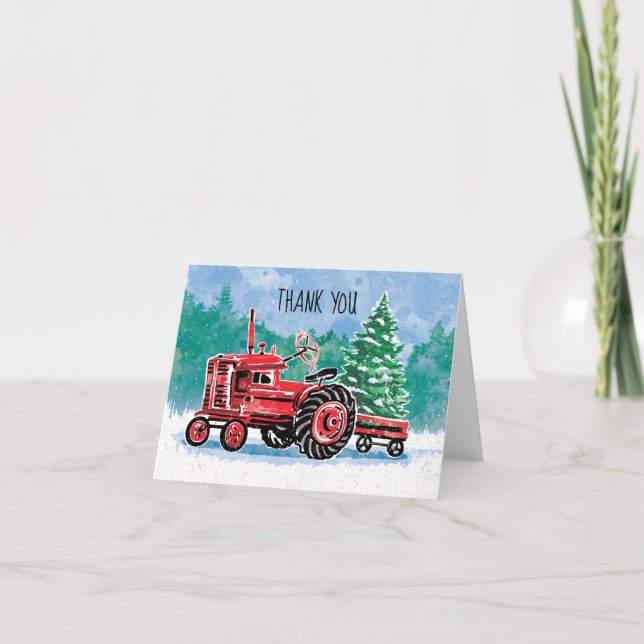 Red Vintage Tracteur Noël arbre Merci (Devant)