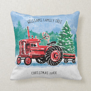 Red VintageTractor Weihnachtsbaum Name hinzufügen Kissen