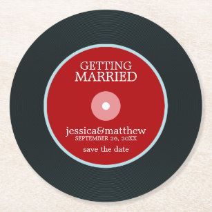Red Vinyl Record Wedding Save the Date Wedding Runder Pappuntersetzer