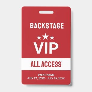 Red VIP Backstage All Access Pass ID Abzeichen Ausweis