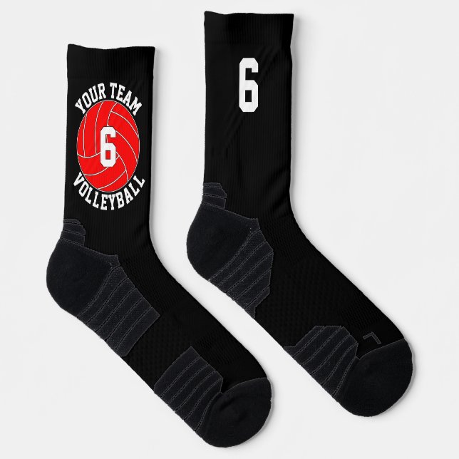 Red Volleyball Custom Team Name & Player Nummer Socken (Rechts)