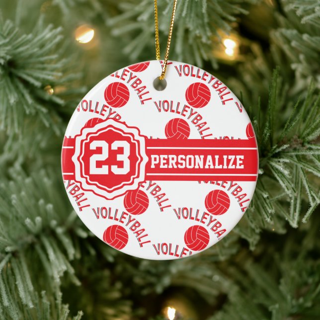 Red Volleyball | DIY Name and number Keramik Ornament (Baum)
