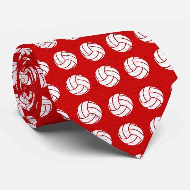 Red Volleyball Holzfußboden Gemustert Krawatte (Gerollt)