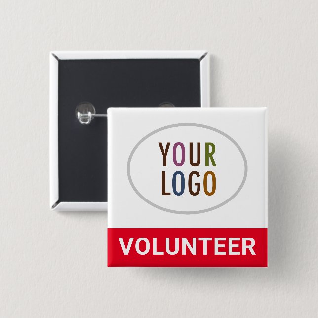 Red Volunteer Button Abzeichen mit Logo Square But (Vorne & Hinten)