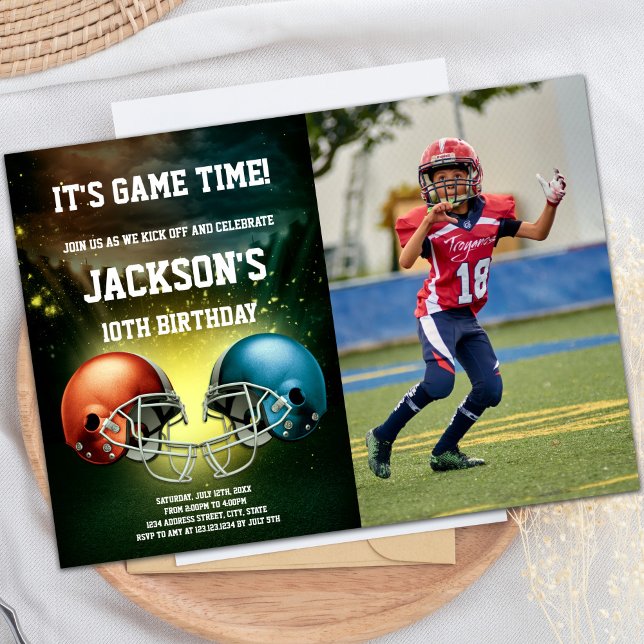 Red vs Blue Football Anniversaire Invitations avec (Red vs Blue Football Birthday Invitations w photo)