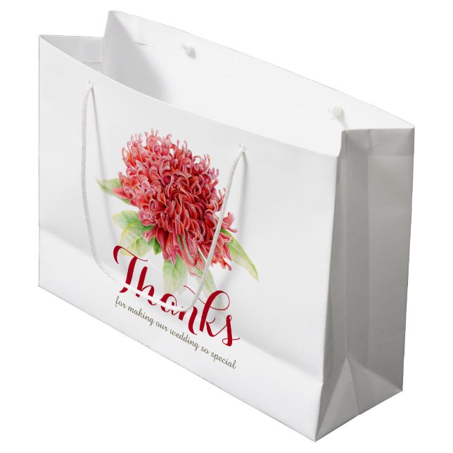 Red Waratah Blume Art danke Ihnen Hochzeitstaschen Große Geschenktüte (Vorderseite Schrägansicht)