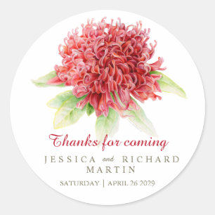 Red waratah flower art merci autocollant mariage