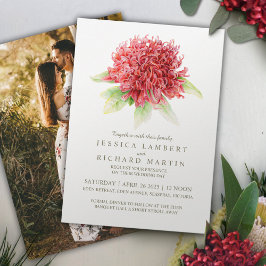 Red waratah flower watercolor wedding photo einladung