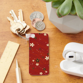 Red Washi Paper Aluminum Rectangle Keychain Schlüsselanhänger