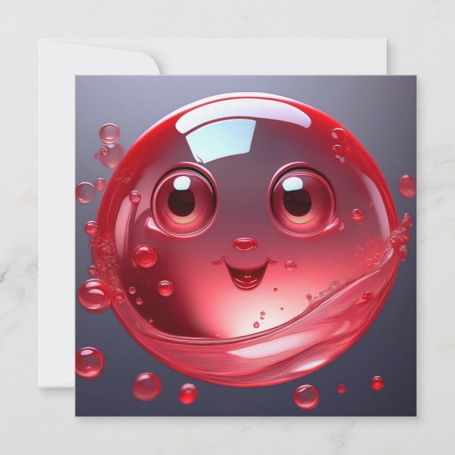 Red Water Bubble Emoji Einladung (Vorderseite)