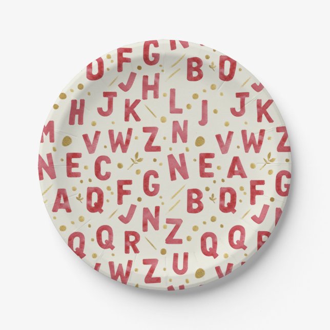 Red Watercolor Alphabet Pappteller (Vorderseite)