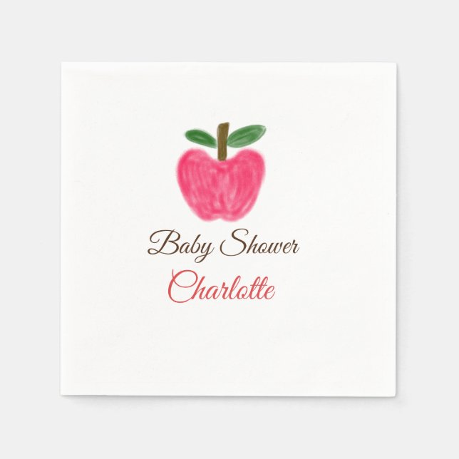 Red Watercolor Apfel Babydusche tragen Namen Serviette (Vorderseite)