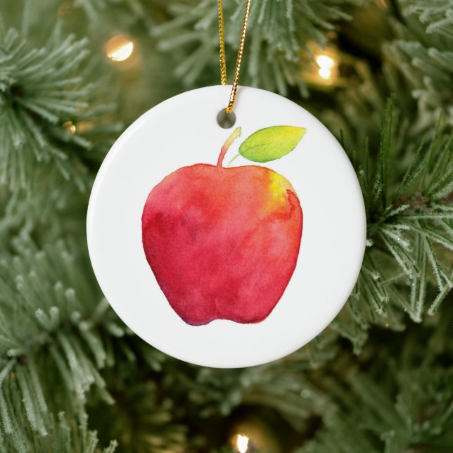Red Watercolor Apple Keramik Ornament (Baum)