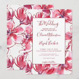 Red Watercolor Blume Hochzeit Einladung