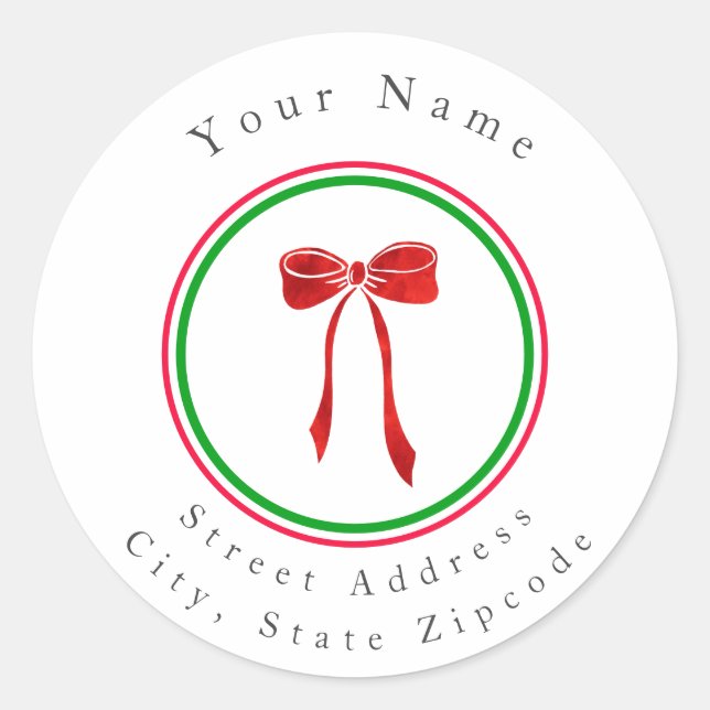 Red Watercolor Bow Labels Runder Aufkleber (Vorderseite)