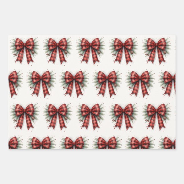 Red Watercolor Christmas Bow Geschenkpapier Set (Vorderseite 3)