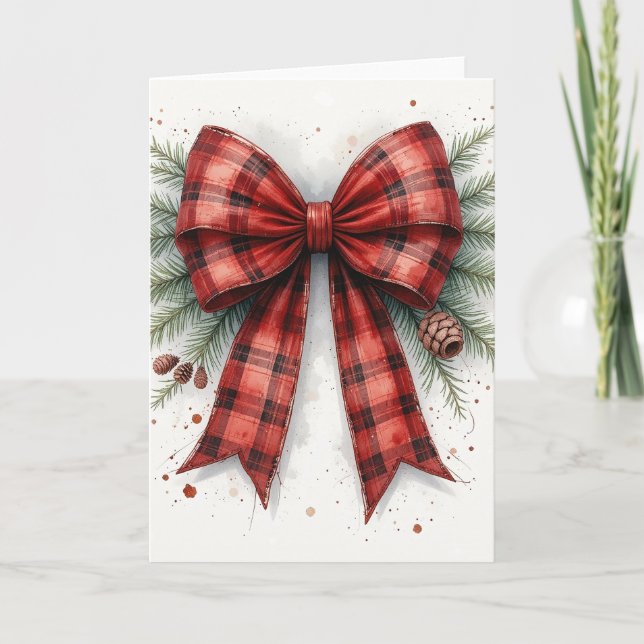 Red Watercolor Christmas Bow Karte (Vorderseite)
