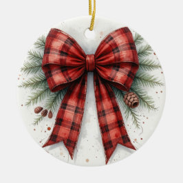 Red Watercolor Christmas Bow Keramik Ornament