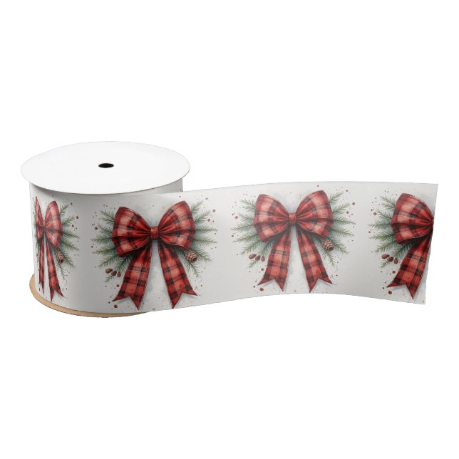Red Watercolor Christmas Bow Satinband (Spule)