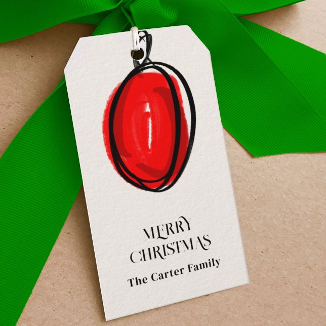 Red Watercolor Christmas Ornament Sketch Geschenkanhänger (Hand-drawn Christmas tree ornament festive gift tags.)