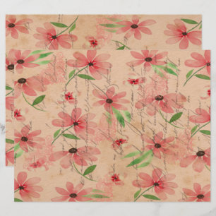 Red Watercolor Daisy Field Vintag