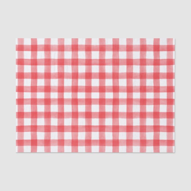 Red Watercolor Dots Gingham Seidenpapier (Vorderseite)