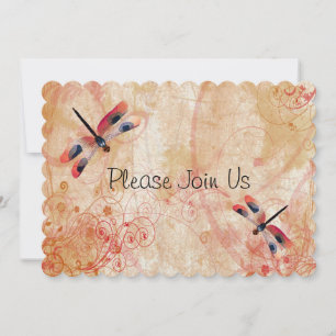 Red Watercolor Dragonflies Hochzeitsempfehlung Einladung