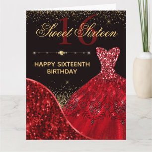 Red Watercolor Dress Sweet 16 Birthday Karte