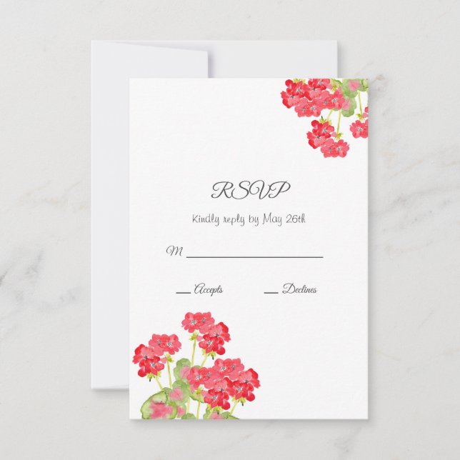 Red Watercolor Geranias 2 RSVP Karte (Vorderseite)