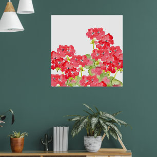 Red Watercolor Geranias Poster