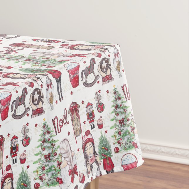 Red Watercolor Handgemalte Weihnachtselemente Tischdecke (Beispiel)