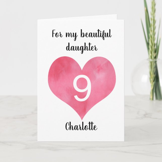 Red Watercolor Heart 9th Birthday Card Karte (Vorderseite)