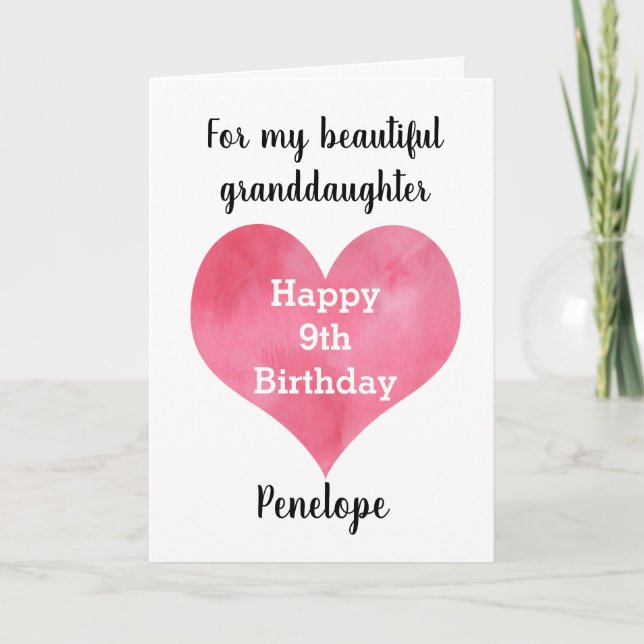 Red Watercolor Heart 9th Birthday Card Karte (Vorderseite)