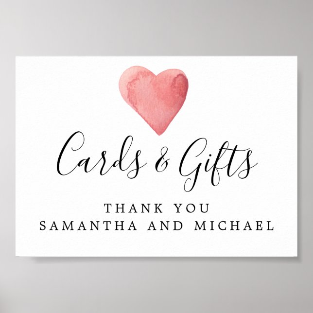 Red Watercolor Heart Wedding Cards and Gifts Sign Poster (Vorne)