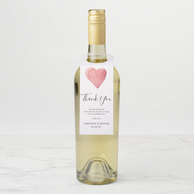 Red Watercolor Herz Gastgeschenk Hochzeit Vielen D Flaschenanhänger (Auf Flasche)