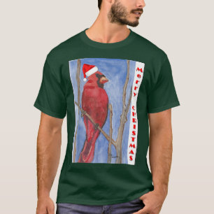 Red Watercolor Kardinal Frohe Weihnachtsgestaltung T-Shirt