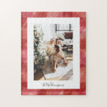 Red Watercolor Kariert Rustikales Weihnachtsgesche<br><div class="desc">Red Watercolor Kariert Rustikales Foto Weihnachtsfest Puzzle</div>
