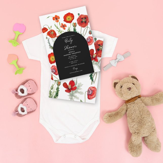 Red Watercolor Poppies Florals Baby Shower Einladung (Red Watercolor Poppies Florals Baby Shower Invitation)