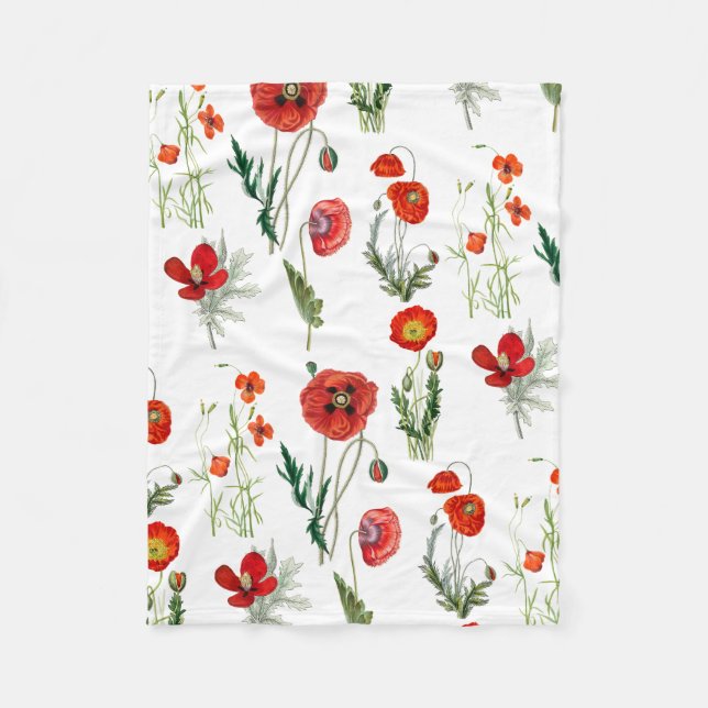 Red Watercolor Poppies Florals Fleecedecke (Vorderseite)