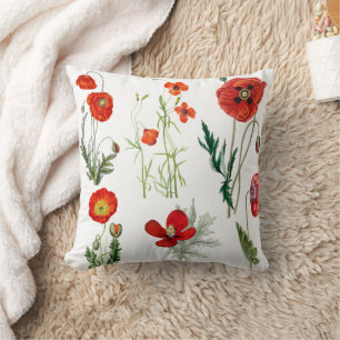 Red Watercolor Poppies Florals Kissen