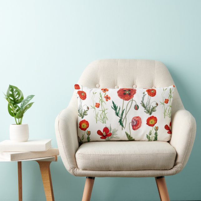 Red Watercolor Poppies Florals Lendenkissen (Stuhl )
