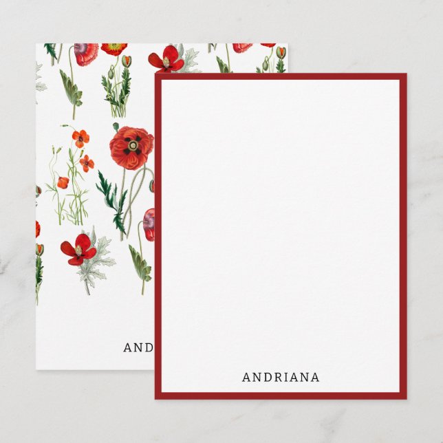 Red Watercolor Poppies Florals Mitteilungskarte (Vorne/Hinten)